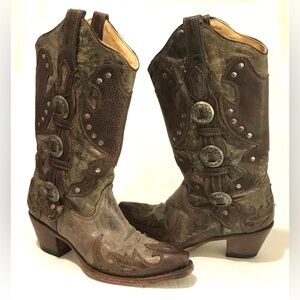 Corral Boots Women’s Sz-7 M Distressed Brown Leather Studs Western Cowgirl R1050